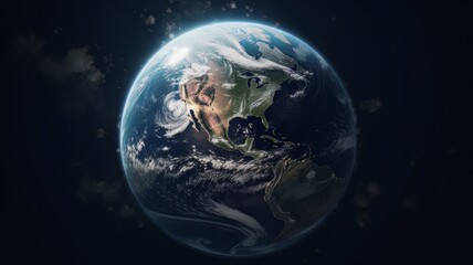 Naklejka na ściany i meble Ultra Realistic Earth from Space Dolly Zoom. Generative ai