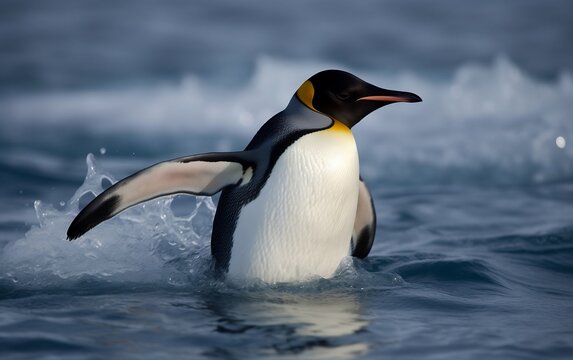Penguin in polar regions. Generative AI technology.