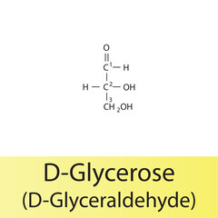 Straight chain form chemical structure of D-Glycerose sugar. Scientific vector illustration on white and yellow background, carbon numbering.