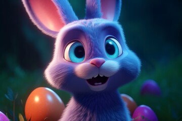 Fototapeta premium Funny and cute easter bunny and eggs