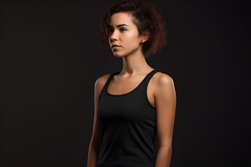 Naklejka premium Generative AI. Blank Black Tank top Mock up on Female Model: Showcase Your Designs in Style