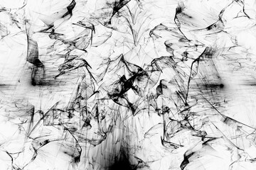Black pattern of crooked waves on a white background. Abstract fractal 3D rendering