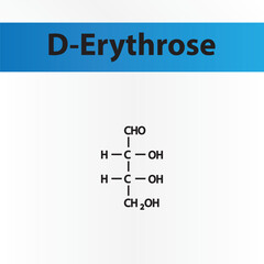 Straight chain form chemical structure of D-Erythrose sugar. Scientific vector illustration on white and blue background.