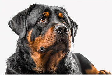 Obraz premium Powerful and Loyal: Stunning Rottweiler Dog on White Background