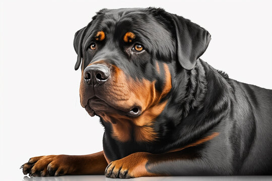 Powerful and Loyal: Stunning Rottweiler Dog on White Background