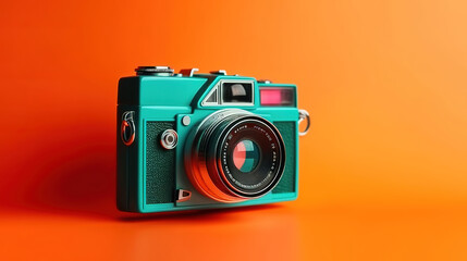 Vintage retro photo camera on a colored background. Generative Ai