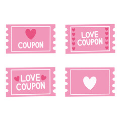 Set of pink love coupons. Coupons on the theme of love. Isolated illustration of love coupons.