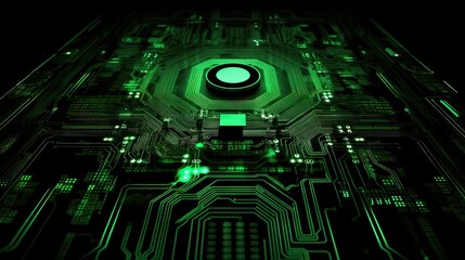 Green Electroinc digital, integrated microchip, background for technology image, generative ai