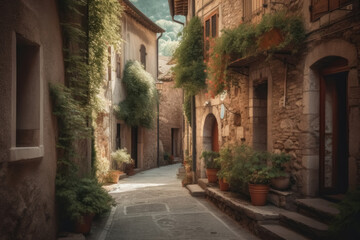 Naklejka na ściany i meble An old street in an idyllic Italian village created with generative AI technology.