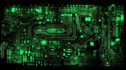 Green Electroinc digital, integrated microchip, background for technology image, generative ai