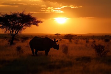 Fototapeta na wymiar wild animal silhouette at sunset, generative ai