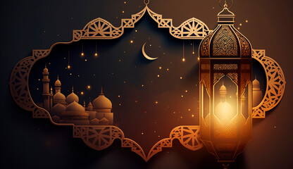 Muslim lamp and month. Generative AI,