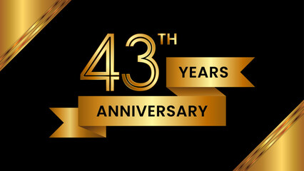 43th Anniversary. Anniversary template design with number and golden ribbon. Logo Vector Template