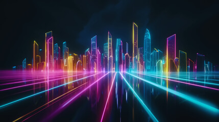 illustration. a virtual city of the future. a symbol of technology development - obrazy, fototapety, plakaty