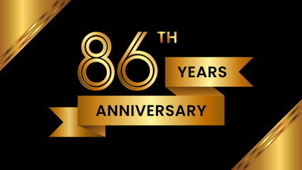 86th Anniversary. Anniversary template design with number and golden ribbon. Logo Vector Template