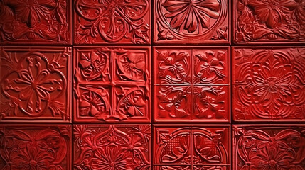 Red ceramic tile background. Generative Ai - obrazy, fototapety, plakaty