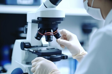 Microscope analyzing samples in a laboratory. generative AI