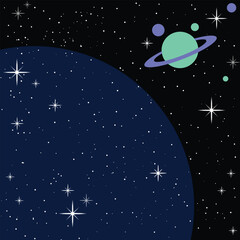 Obraz na płótnie Canvas Sky with stars and Saturn is on a dark background