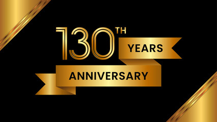 130th Anniversary. Anniversary template design with number and golden ribbon. Logo Vector Template