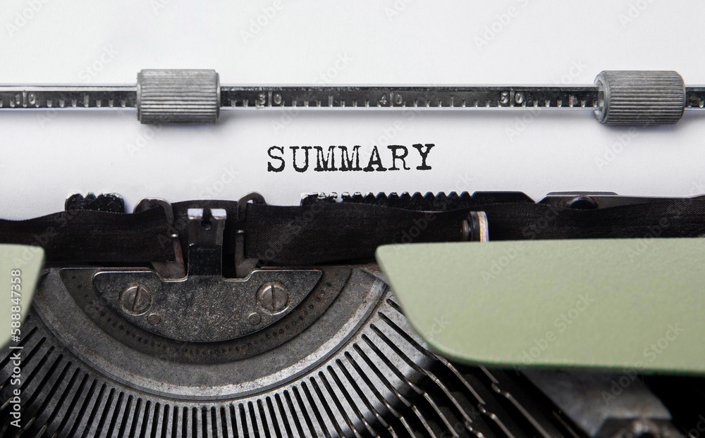 Poster text summary typed on retro typewriter