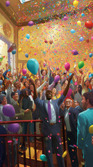 Fototapeta na wymiar rainbow-colored balloons, celebration and joyful party scene, generative AI 