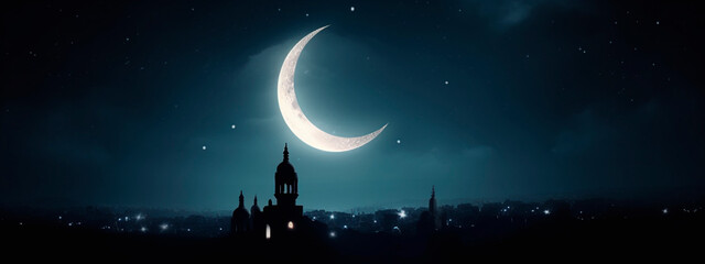 Obraz na płótnie Canvas Muslim night moon city. Generative AI,
