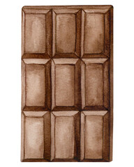 Chocolate bar. Realistic hand drawn watercolor. Illustration isolated on white background.
