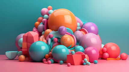 Fototapeta na wymiar 3d render, abstract geometric background, colorful balls, multicolored balloons. Generative Ai