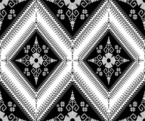 Ethnic folk geometric seamless pattern in black and white tone in vector illustration design for fabric, mat, carpet, scarf, wrapping paper, tile and more