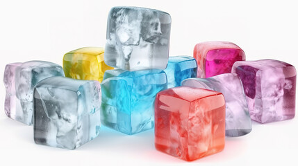 Obraz premium Frozen water assorted shapes, Bright color. Generative Ai
