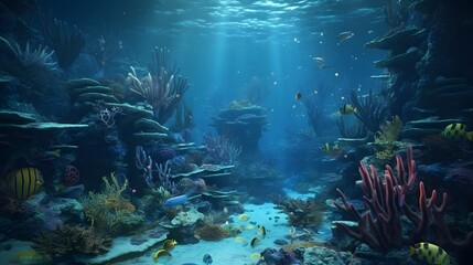 Naklejka na ściany i meble Generative AI. Coral reef with fish