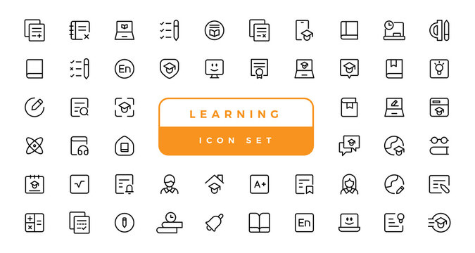 Education and Learning web icons in line style. School, university, textbook, learning