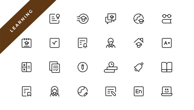 Education and Learning web icons in line style. School, university, textbook, learning