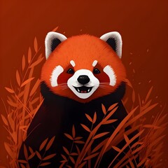 Logo of a smiling cute raccoon on a red background. Cute and smiling Raccoon in minimalistic art style created with Generative AI Technology.