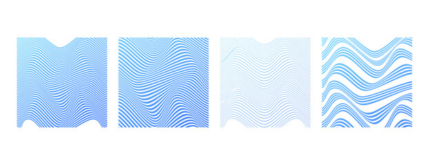 SET ILLUSTRATION ABSTRACT COLORFUL BLUE GRADIENT WAVY LINES PATTERN BACKGROUND. COVER DESIGN 