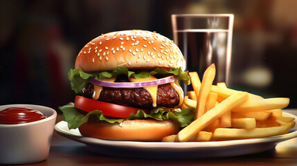 hamburger and fries