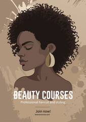 Portrait of a beautiful african girl in a frame with short curly blonde hair over splashes