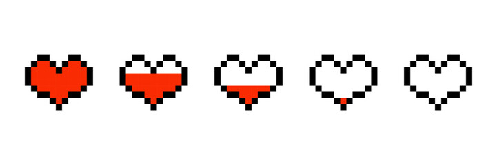 Pixel game life bar, pixel heart, Gaming controller, Pixel art life bar for pixel game