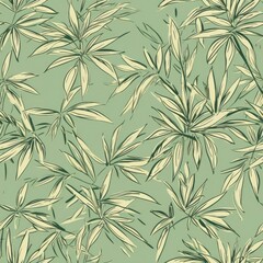 Wallpaper. Bamboo Leaf On Pale Green Background. Infinite, Seamless Backgrounds. Generative AI