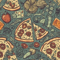 Vegan Pizza With Vegan Cheese. Infinite, Seamless Backgrounds. Generative AI