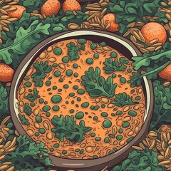 Vegan Lentil Soup. Infinite, Seamless Backgrounds. Generative AI