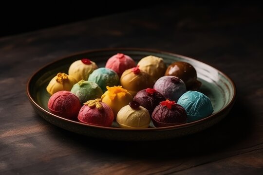 Traditional Indian Sweets On Plate. Generative AI