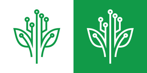 design technology leaf logo line icon vector illustration