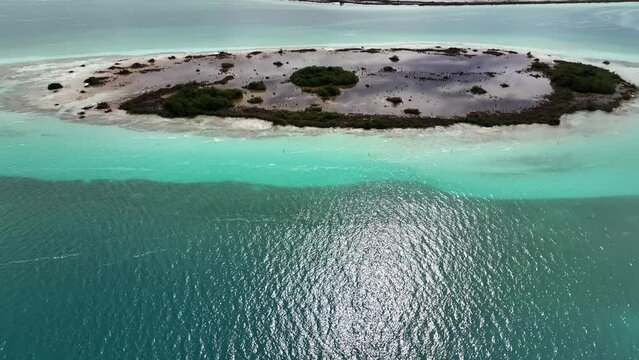 Aerial view of Bacalar Lagoon, Bacalar, Quintana Roo, Mexico.