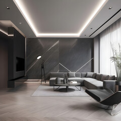 Generattive ai ilustrations, living room design, in black and white, beige