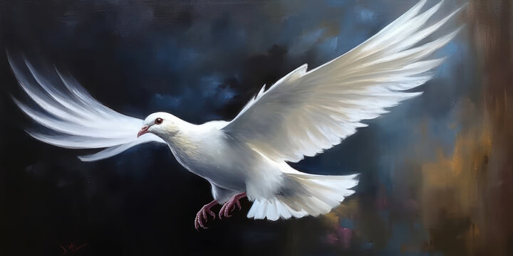 A Flight Towards Peace: Painting of a white dove flying: a representation of hope and peace. Generative AI. Generative AI