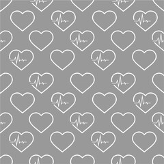 simple seamless pattern of white hearts on a gray background, texture, design