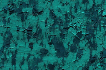 Texture Dark green uneven blue. Old wall painted with plaster. Teal color. Grunge surface background for design. Rough brush strokes. Tiled texture for graphic design background.