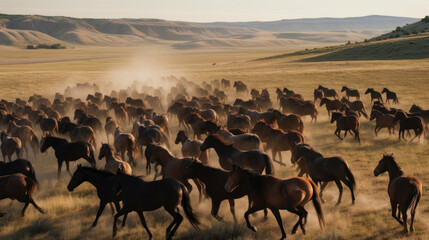 Herd of wild horses galopping, created with Generative AI technology.