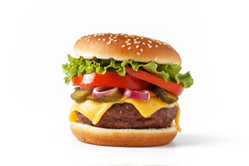 Classic cheeseburger isolated on white background